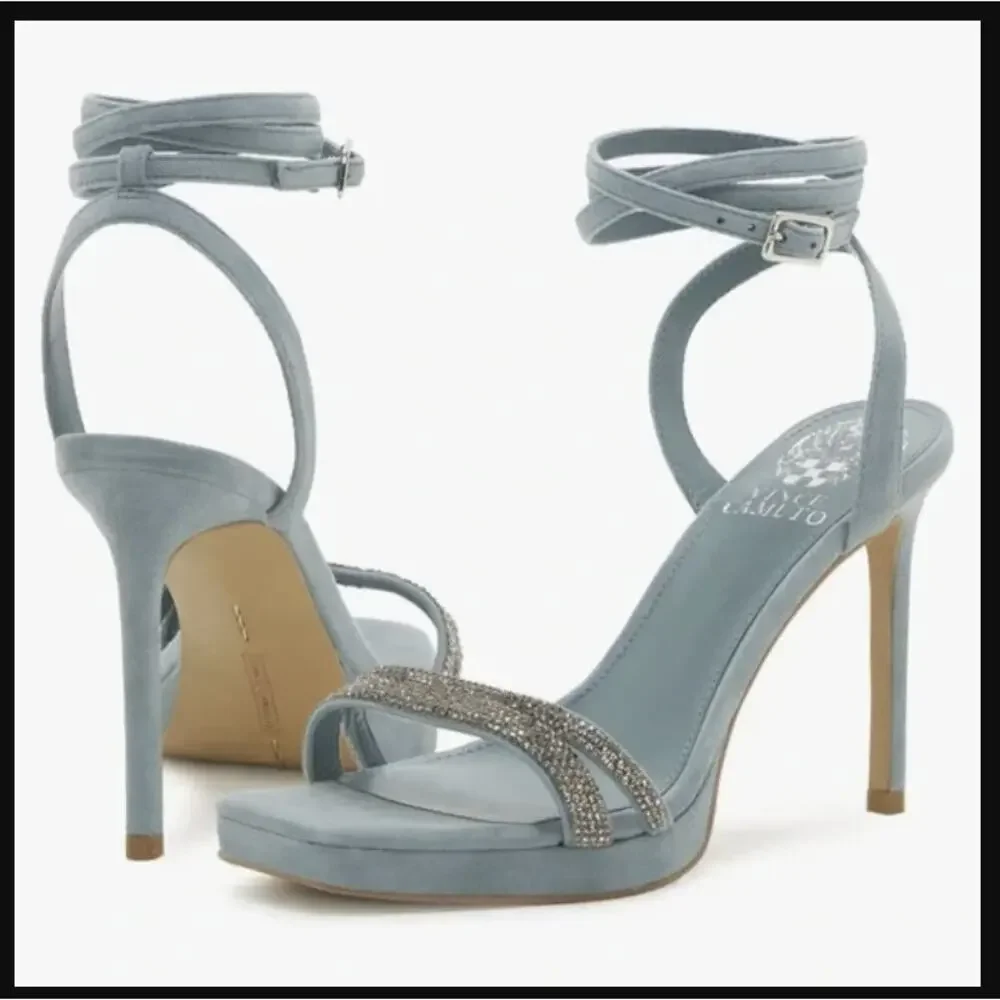 Vince Camuto Aqua Blue Shaded Spruce Kiahna Ankle Wrap Stiletto Heels Size 8